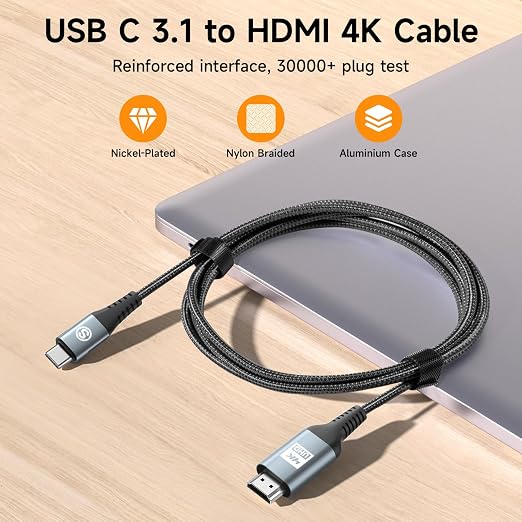 USB C to HDMI Cable 3.3ft, [4K, High-Speed], USB Type C to HDMI Cord [Thunderbolt 3/4 Compatible] for iPhone 17 16 15 Pro Max Plus Air, MacBook iPad Pro/Air,Samsung S26 S25 S24 S23 S22 Surface Switch