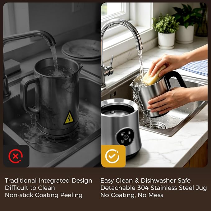 Milk Frother and Steamer, Automatic Hot and Cold Foam Maker with Detachable Stainless Steel Jug, 4-in-1 Electric Frother for Latte, Cappuccinos, Macchiato, and Hot Chocolate