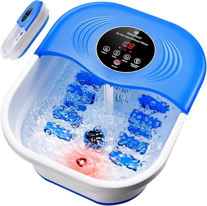 SPA4PIEDS Foot Spa Bath Massager with Heat, Bubble Jets, Red Light & Timer, Pedicure Foot Spa with 95-118℉ Temperature Control, 8 Shiatsu Rollers, Pumice Stone, Gift for Women,Men,Dad