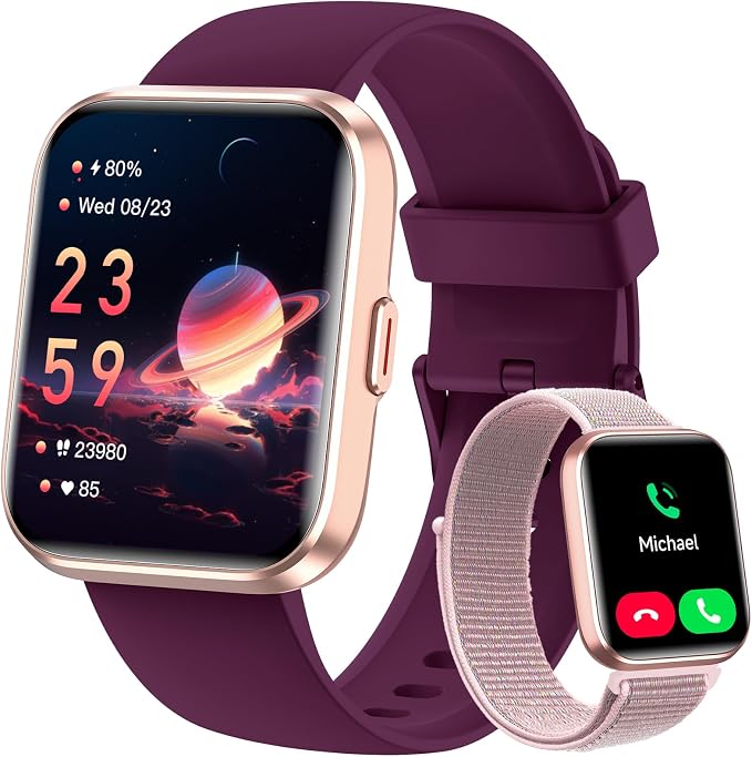 Gydom Smart Watches for Women for Android & iPhone, Alexa Built-in, 1.8" Touch Screen Smartwatch with Heart Rate/SpO2/Sleep/Stress Monitor, IP68 Waterproof Fitness Tracker, 101+ Sports Modes, 2 Bands