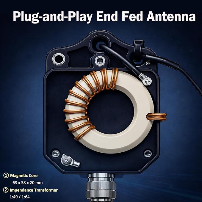 JYR8010-400W End Fed Half Wave Antenna for Ham Radio, 400W Shortwave Radio Antenna 8 Band 10m 12m 15m 17m 20m 30m 40m 80m Long Wire Antenna, 1:64 Balun No Tuning Great for POTA/SOTA