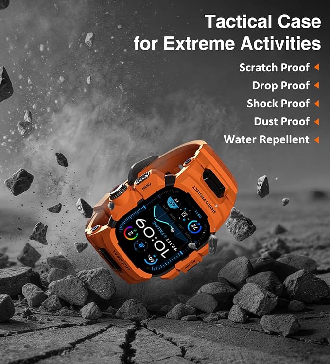 ULTIMAL Rugged Case with Band for Apple Watch 49mm,Compatible with Apple Watch Ultra 3/2/1, Military Grade Shockproof Bumper Cover for iWatch Tactical Band Men (49mm,Orange)