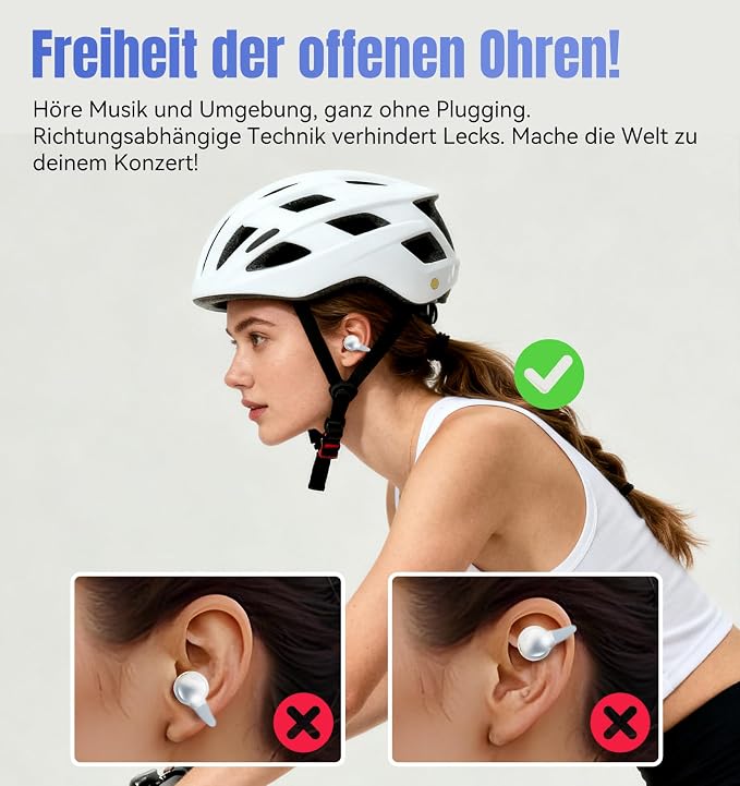 King Lucky Clip-On Earbuds Gen 3, Open-Ear Wireless Bluetooth 6.0 Headphones with Mic, Secure Fit for Small Ears & Glasses Wearers, 50H Playtime, ENC, IPX5 Waterproof Sport Ear Buds (White)