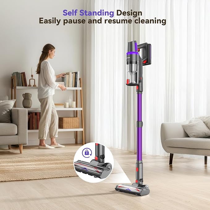 TechRise Cordless Vacuum Cleaner,450W 40Kpa Vacuum Cleaners for Home,Up to 60 Min Runtime,Tangle-Free Brush,8-in-1 Versatile & Self-Standing for Hardwood Floors, Carpets, Pet Hair