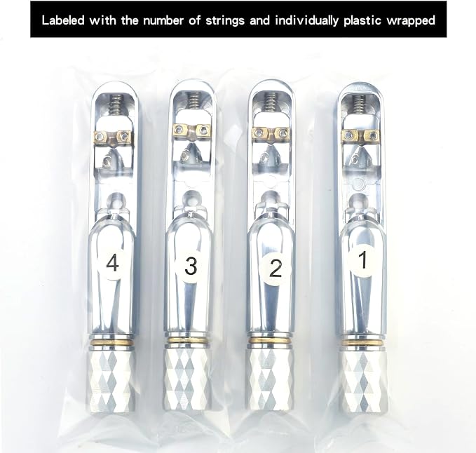 Pack of 4 Individual Single Tubular Fixed Bridge 4 String Electric Bass Bridge for Headless 4-string Bass Replacement Parts Chrome