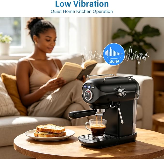 XIXUBX Espresso Machine, 20Bar Compact Espresso Maker with Milk Frother, PID Temperature Control, Low Vibration Coffee Maker for Small Kitchen, Home, Brews Latte, Cappuccino