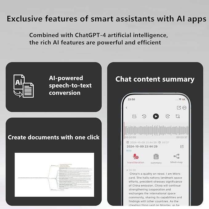 VEXAL AI Voice Recorder, 64GB Digital Voice Recorder | 360° Microphone, Voice Activated, For Meeting, Lecture, Interview, Noise Reduction, Long Battery Life