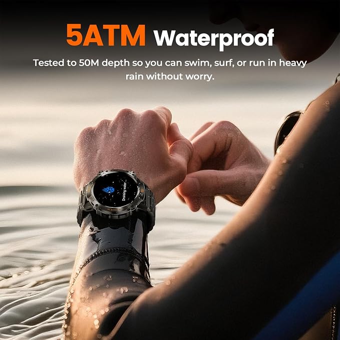 WalkerFit Smart Watch for Men, Rugged Tactical Fitness Tracker with 1.43" AMOLED Display, Bluetooth Calls, 5ATM Waterproof, 170+ Sports, SpO2/Heart Rate Monitor, 2 Bands, iPhone/Android Compatible