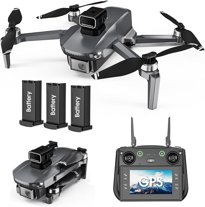 GPS drones with camera for adults 4k,4.5-inch Screen Display Drone with GPS, HD Camera and Foldable Design (3 batteries)