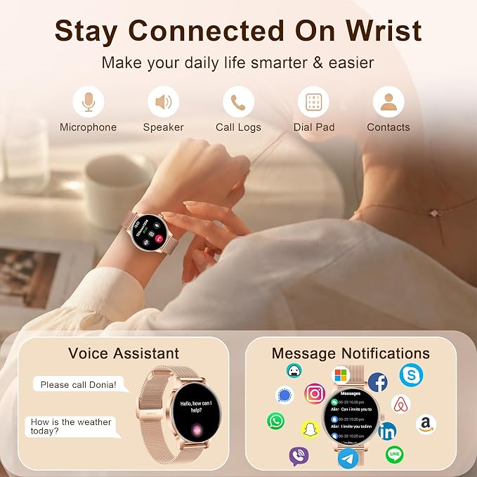 Smart Watches for Women, 1.27" HD Smart Watch for Android Phones & iPhones, Smartwatch Answer/Make Calls, Fitness Tracker with Heart Rate/Sleep/SpO2 Monitor, 110+ Sport Modes, 3 Bands (Rosegold)