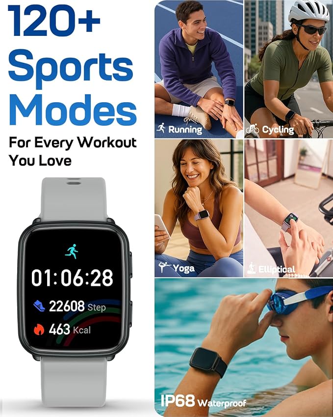MorePro Fitness Tracker with 24/7 Heart Rate & Blood Pressure Monitor, Blood Oxygen & Sleep Tracker, Smart Watch with Step Calorie Counter, IP68 Waterproof Activity Tracker for Women Men Android iOS