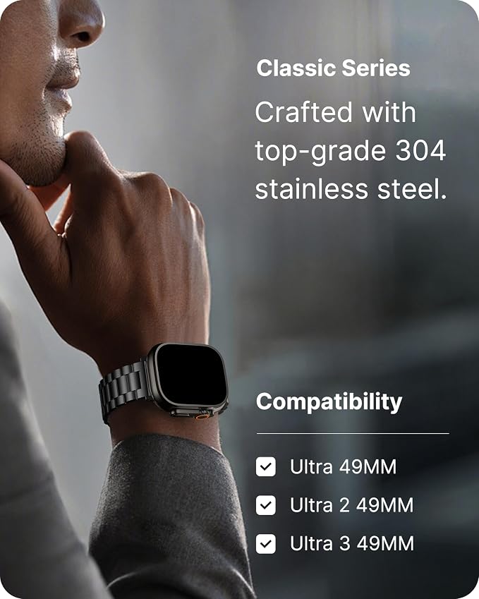 Fullmosa Metal Band Compatible with Apple Watch Bands Ultra3 2 1 49mm, Stainless Steel Strap iWatch Band with Case for Apple Watch, Black
