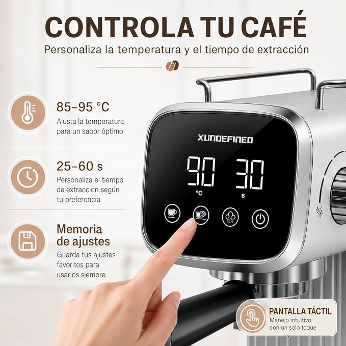 Espresso Machines 20 Bar with LED Touchscreen, Adjustable Temperature(185~203°F) Timing(25~60s), Compact Stainless Steel Coffee Maker with Milk Frother Steam Wand for Home Cappuccino & Latte Maker