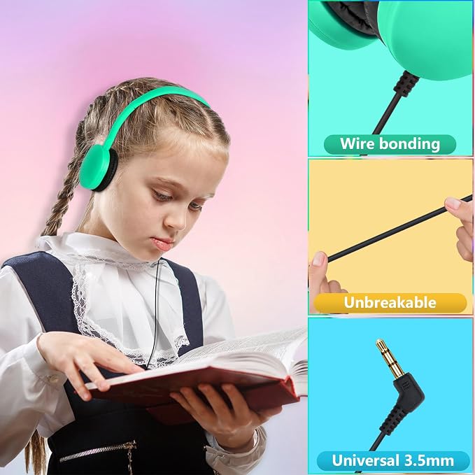 Kids Classroom Bulk Headphones 100 Pack, Wired Adjustable Over-Ear Headphones for School, Online Learning, Libraries, Testing, 3.5mm Plug Multi-Color