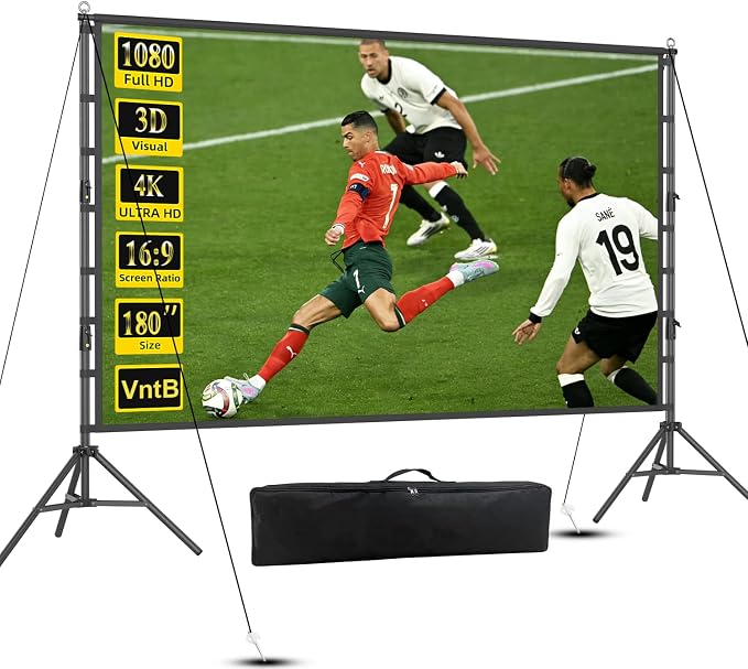 180 inch Projector Screen and Stand, Outdoor Projection Screen 15 FT Large Portable Movie Screen Wrinkle-Free 16:9 Rear Front Foldable Washable with Carry Bag for Backyard Theater Movie Night 180inch