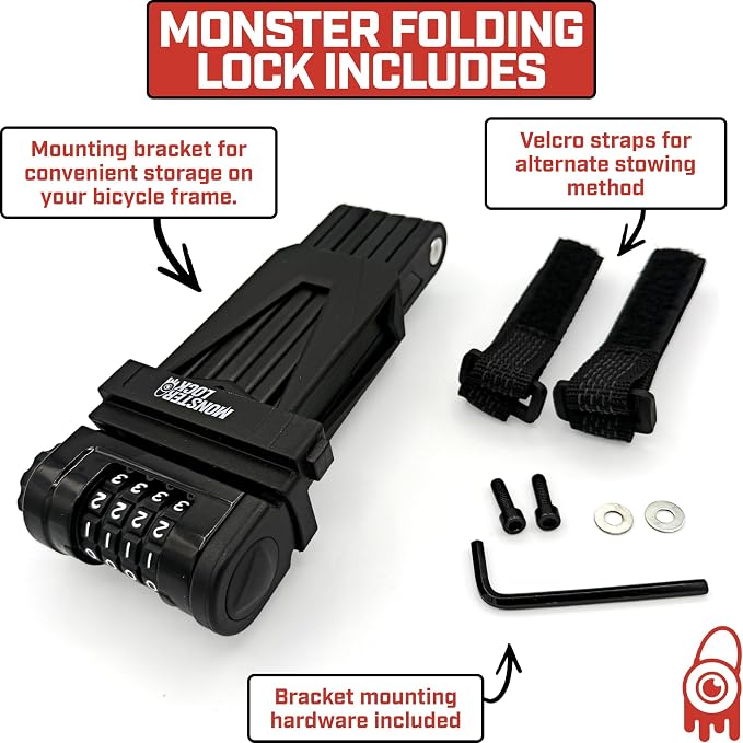 Monster Folding Bike Lock – Heavy-Duty Anti-Theft Hardened Steel, Rust-Proof, Foldable Compact High-Security Lock for Bicycle, Scooter & Motorcycle
