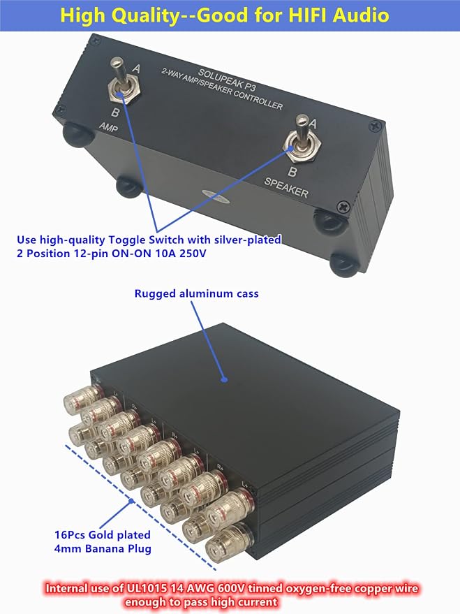 P3 2-WAY AMP Amplifier to 2 Pair of Speakers Selector Switch Switcher Splitter Combiner box 2 IN 2 OUT