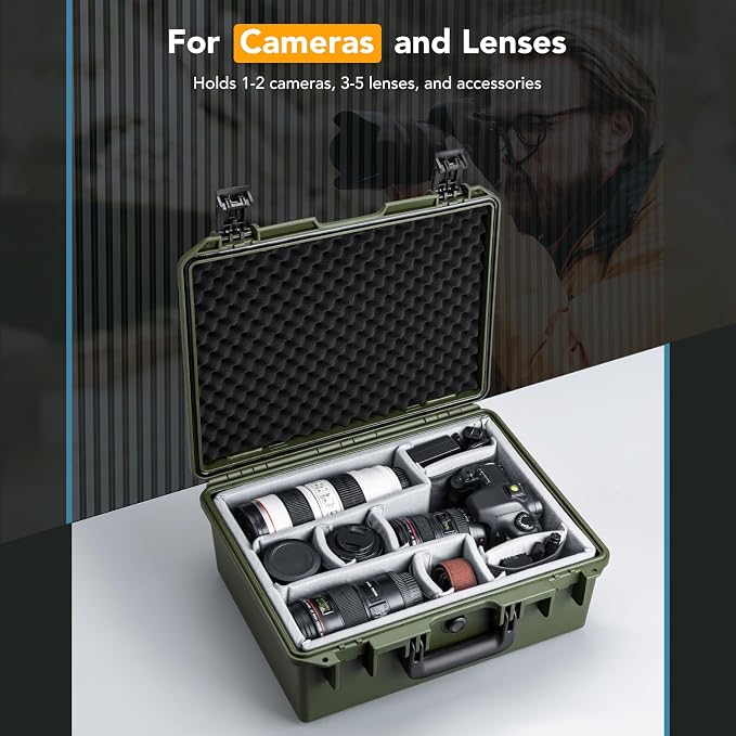 Lykus PVC1 Waterproof Hard Camera Case with Padded Dividers for Cameras, Lenses, Dual DJI Mavic/Air/Mini/Flip drones