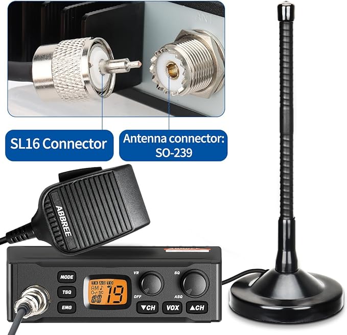 ABBREE CB Radio with Magnetic Mount Antenna for Truckers Long Range AM FM Professional CB Radios,Compact Design,Instant Emergency Channel 9/19,Full 40 Channels,Handheld Mic,LCD Display,VOX