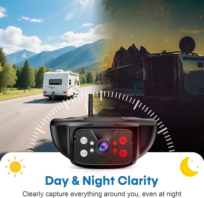 7-Inch Wireless Backup Camera for RV Trailer - 170° Wide Angle Camera with Ultra-Clear Night Vision - 4-Channel with Recording HD 1080P Monitor - Easy Installation Compatible with Furrion Pre-Wired