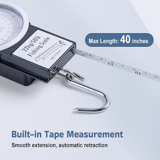 Goture 2Pcs Fishing Hanging Scale, Mechanical Kitchen and Fish Fishing Scale, Multi-Purpose Portable Hand Held Dial Weight Scale with Tape Measure (50 Lbs / 22Kg)