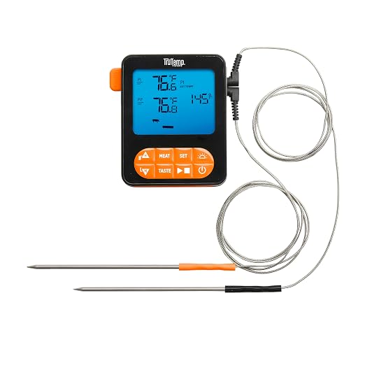 Taylor TruTemp Dual Probe Wired Programmable Meat & Food Thermometer, Digital, Monitor Two Dishes, Baking, Grilling, Roasting, User-Friendly, Backlit, Orange