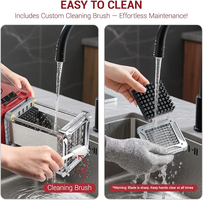 Sopito French Fry Cutter Electric Vegetable Slicer Stainless Steel with 3 Blades 1/4 3/8 1/2 Inch for Potatoes, Carrots, Cucumbers & Onions, Red