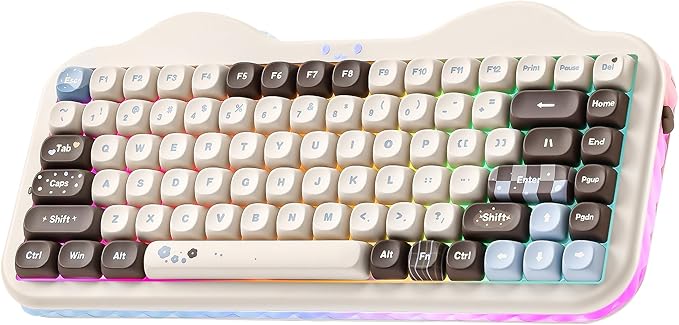 YUNZII C75 Wireless Mechanical Keyboard, 75% Layout, Hot-Swappable NKRO, BT5.0/2.4G/USB-C Mode, Dye-Sub PBT MOA Keycaps, RGB Gasket Mount, Cute Cake Design for Mac/Win/Gaming (Choco, Milk V2 Switch)