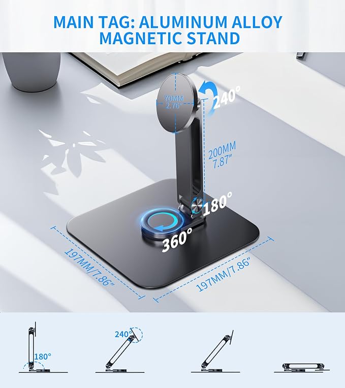 Adjustable Portable Magnetic Monitor/iPhone/Tablet Stand Magnetic Quick-Release - Foldable 10.1 10.5 11 11.6 12 12.5 15.6 17 17.3 18 18.5 inch Portable Monitor iPad Air mini Pro Samsung POS, Kindle