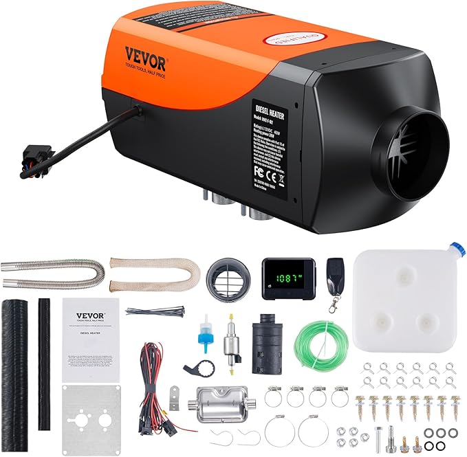 VEVOR Diesel Air Heater, 12V 2KW Integrated Diesel Heater with Remote and LCD Display, 10L Tank Compact Diesel Heating Solution, Quick Warm-up for RVs, Trailers, Campers, Boats, and Indoor Use