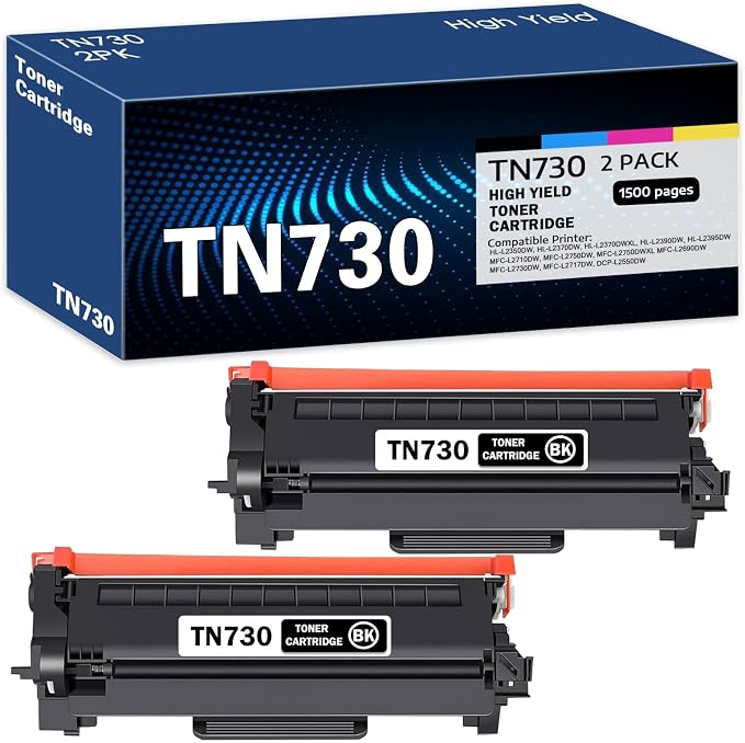 TN730 Compatible TN730 TN-730 Black Toner Cartridge Replacement for Brother TN-730 DCP-L2550DW MFC-L2710DW HL-L2350DW HL-L2370DW HL-L2390DW Toner.(2 Pack)