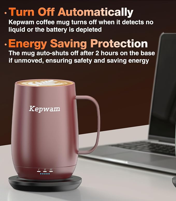 Kepwam Smart Heated Coffee Mug T2-Plus, 20oz Rechargeable Self Heating Coffee Mug with 8-Hour Battery & Temp Control, Perfect Coffee Warmer Gift for Men Women