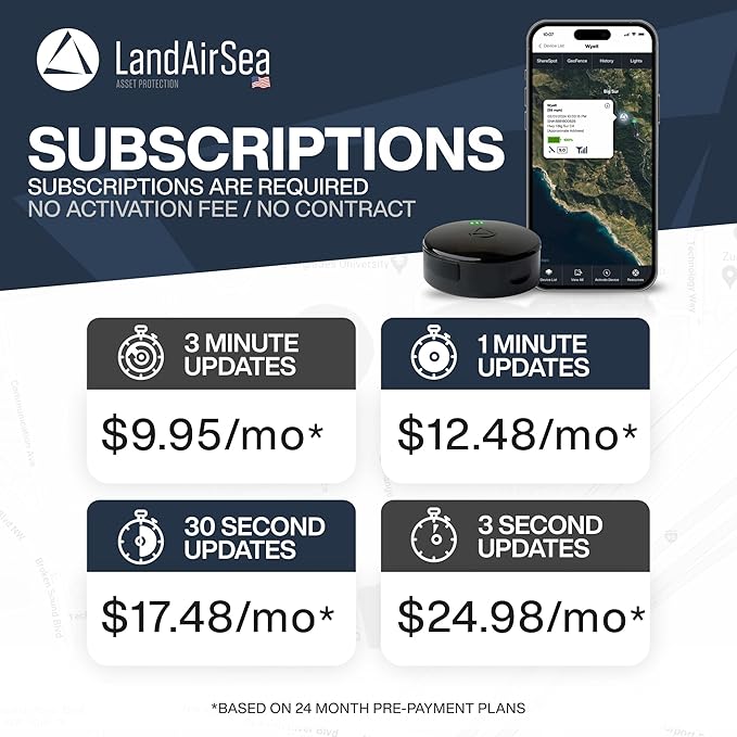 LandAirSea 54 GPS Tracker (Premium Edition) - Long Battery, Magnetic, & Waterproof. Global GPS Tracker for Vehicles. Made in The USA from Domestic & Imported Parts. Subscription is Required.