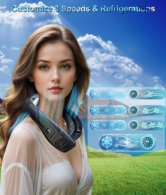 Neck Fan Air Conditioner with Large Cooling Plate, Portable Neck Fans that Blow Cold Air 360° Airflow, Wearable Personal AC Quiet Back Air Outlet 6000mAh Rechargeable,Gifts for Men Women Travel Office