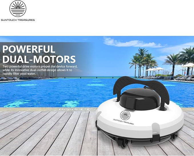 Cordless Robotic Pool Cleaner for Above Ground Pool - Automatic Swimming Pool Robot - 2-Motor Powerful Cleaning Vacuum Robots - Rechargeable Robotic Pool Cleaners for Inground Pools Up to 500 Sq.Ft.