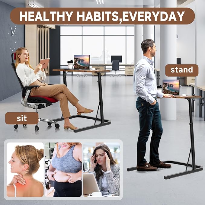 Adjustable Treadmill Walking Pad Desk, for Bike/Cycling Trainer, Workstation Standing Desk, Trainer Stand Table for Indoor, Treadmill Attachment-Exercise While Working or Watching TV, Rustic Brown