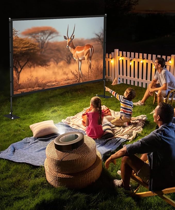 STWUI Projector Screen with Stand - 100 Inch Outdoor Projector Screen Portable Projector Screens 16:9 4K HD Outdoor Movie Screen with Carry Bag Can Enioy Home Theater Projection Screen
