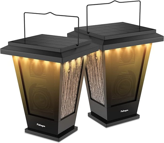 pohopa Bluetooth Speakers Waterproof, Solar Powered 2 Packs True Wireless Stereo Sound 20W Dual Pairing Lantern Indoor Outdoor Speakers with 20 Piece LED Lights, Richer Bass, Black