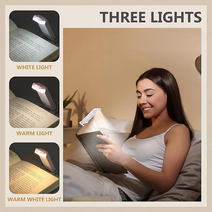 Retisee 20 Pack USB Rechargeable Book Light for Reading in Bed Foldable Clip on LED Booklight 3 Amber Colors &2 Brightness Dimmable Long Lasting Portable Bookmark Lamp for Book Lovers
