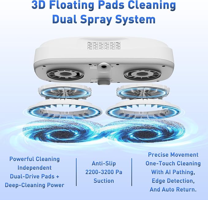 KKI Window Cleaning Robot,Upgraded Window Cleaner Robot, Auto-Dual Spray, Max 3200pa,3 Cleaning Modes & Edge Detection, Remote Control for High-Rise Windows, Glass Door,5Sets Cloths