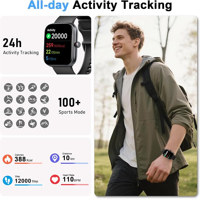Smart Watch for Women Men, Alexa Built-in, Smartwatch for iPhone & Android Bluetooth Call, 1.91" HD Fitness Tracker with Heart Rate/SpO2/Sleep Monitor, IP68 Waterproof, Fitness Watch 100+ Sports Modes