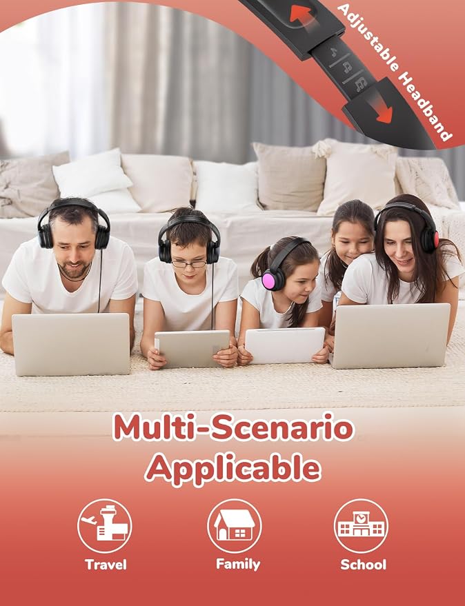 iClever Kids Headphones Bulk 5 Pack for Students K-12 & Teachers, Durable PP Material, 85dBA Safe Volume, Multiple Folding Options, Kids Wired Headphones for School/Classroom/Home/Travel
