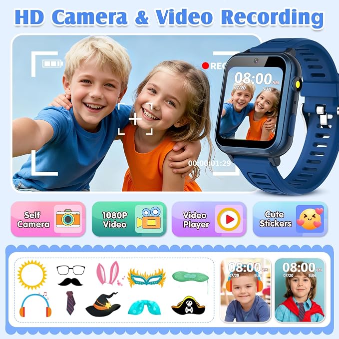 Smart Watch for Kids with 39 Games,Camera,Video,Music Player,Recorder,Alarm,Pedometer,Flashlight,Stopwatch,HD Touch Screen,Borthday Gift Toy for Boys Ages3-12(Blue)