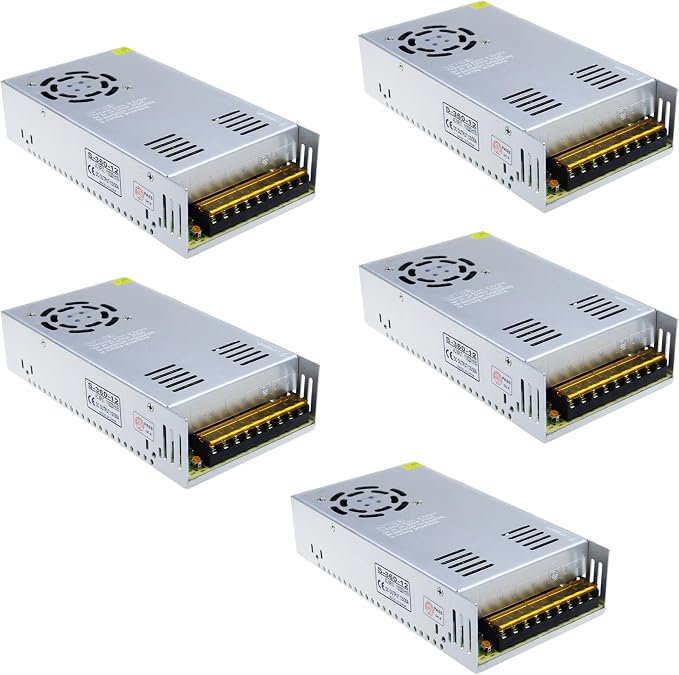 ALITOVE AC 110V/220V to DC 12V 30A 360W Universal Regulated Switching Power Supply Transformer Adapter LED Driver for LED Strip, CCTV Camera System, Radio (5 Pack)