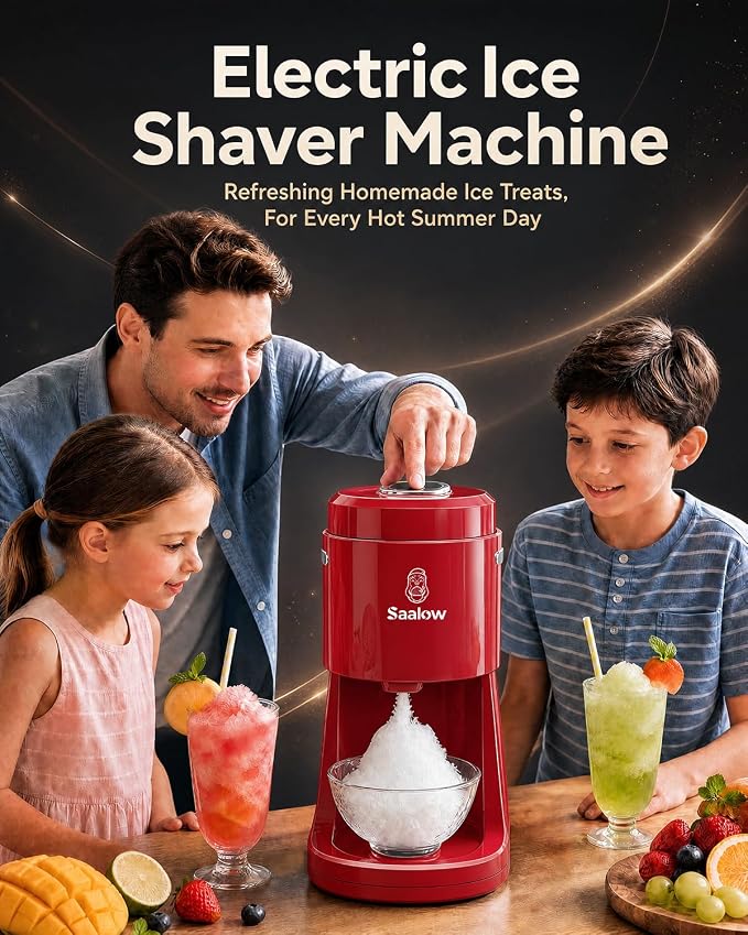 Electric Shaved Ice Machine, Professional Snow Cone Maker with Adjustable Thickness Settings, High-Efficiency 135W Motor, Portable Ice Crusher for Fluffy Ice & Slushies, Includes 2 Ice Molds