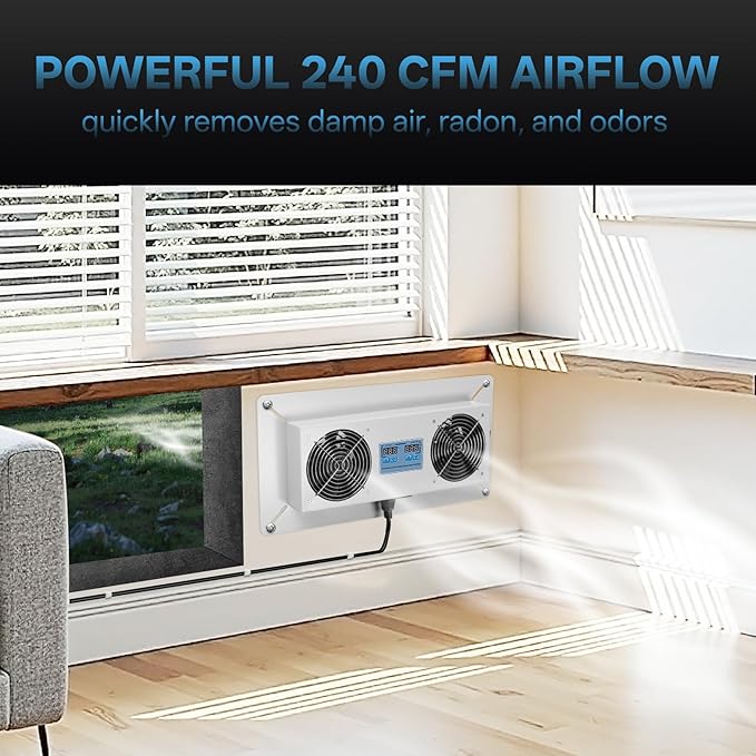 240 CFM Crawlspace Vent Fan, With Thermostat,Humidistat, For Moisture Reduction, Radon Mitigation, Freeze Protection, Ideal for Basement, Attic, Crawl Space Fan Vent(Air Out) 3-year warranty