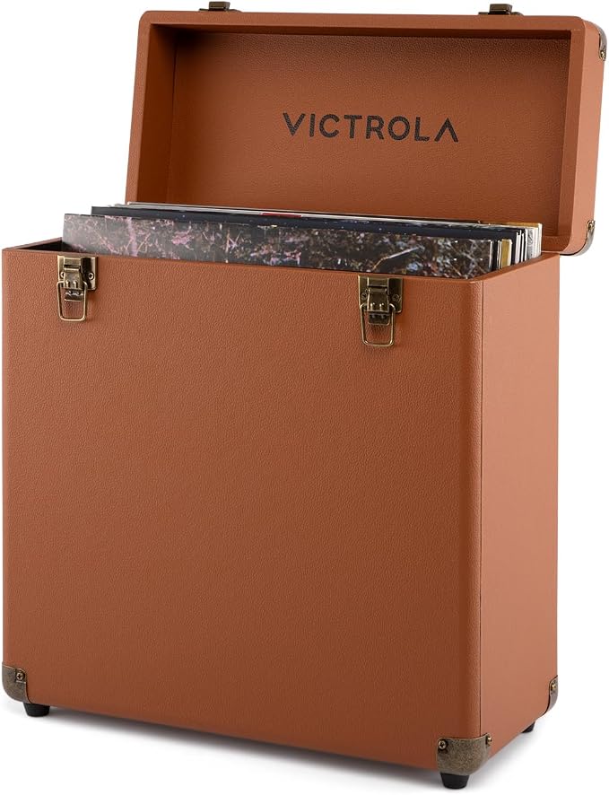 Victrola Collector II (2026 Model) – Vinyl Record Storage Case – Hold 30+ Vinyl Turntable Records, Heavy-Duty Hardware, Soft Interior Lining, Portable Box with Carry Handle (Brown)