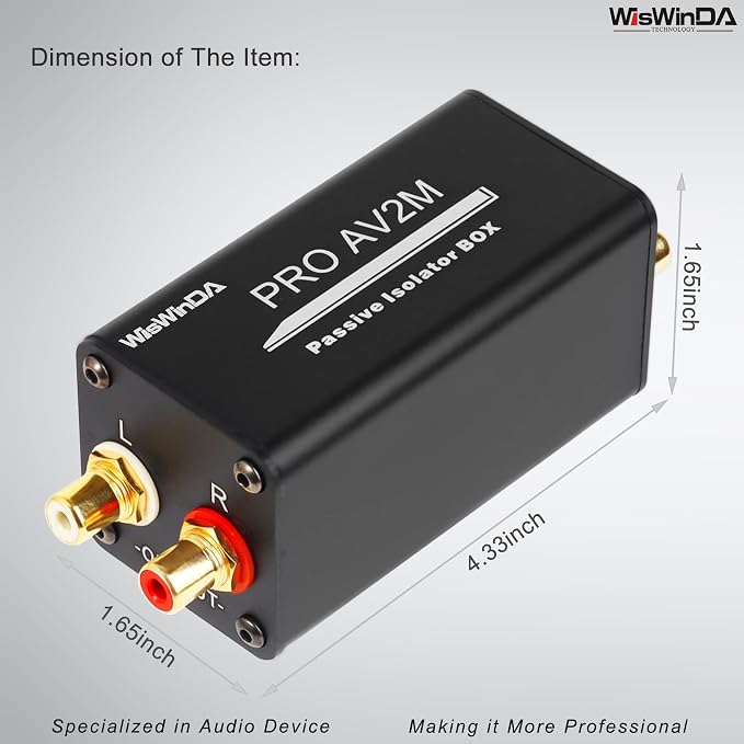 Pro AV2M-RCA Noise Isolator Audio Hum Eliminator (No Affects Bass) Noise Filter Aluminum Shell Ground Loop Noise Isolator for HiFi Stereo Home Theater Car Audio Player Plug&Play