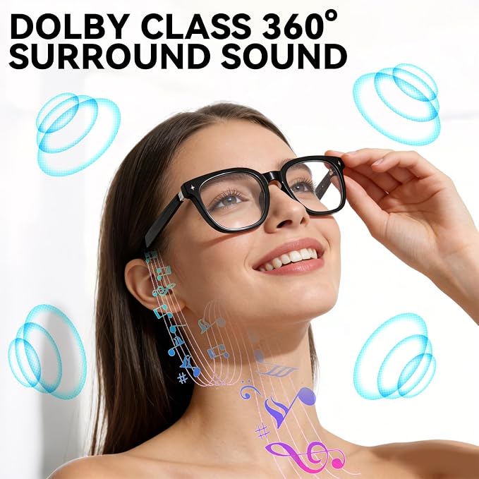 Smart Bluetooth Glasses for Men Women, Ai Smart Glasses with Open-Ear Audio, Voice Control, Real-time Translation, Hands-Free Calls, Bluetooth Sunglasses for Daily Use, Travel