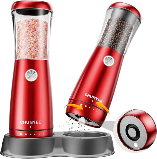 Electric Salt and Pepper Grinder Set - Automatic Stainless Steel Rechargeable Salt and Pepper Grinder Set with Storage Base, Large Capacity, LED Light & Adjustable Coarseness, Ideal Kitchen Gadget